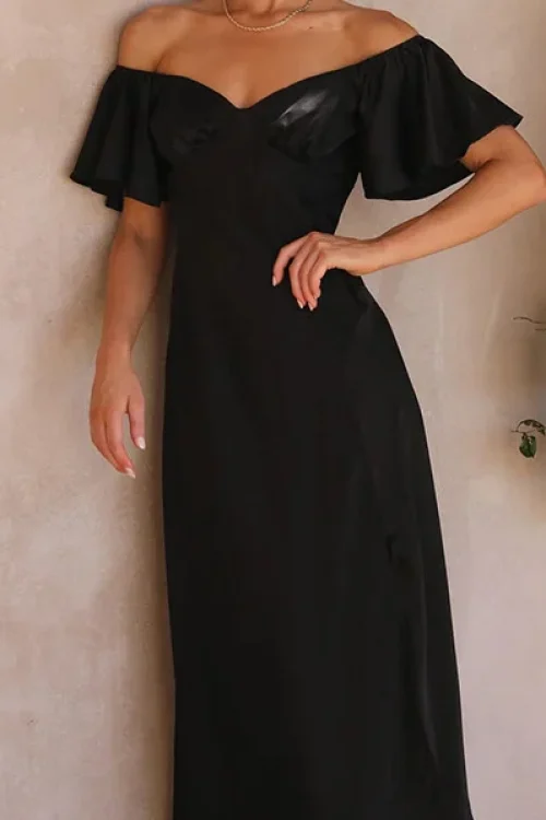 2025 Women Clothing Holiday off Shoulder Short Sleeve Maxi Dress High Quality Women’s Dress Small MOQ