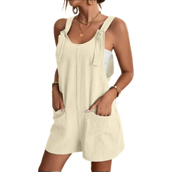 2025 Women Clothing Organic Cotton Jumpsuits Overalls Pockets  Casual Shorts Jumpsuit Small  MOQ - Image 3