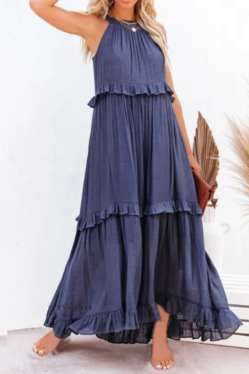 2025 Casual Dress Ruffled Dress Drawstring  Oversize Maxi Dress High Quality Women’s Dress Small MOQ