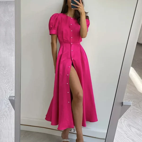 2025 Casual Dresses-Shirt Dress Short Sleeve V Neck Button Down Maxi Loose Fit DressSmall MOQ Dress - Image 2