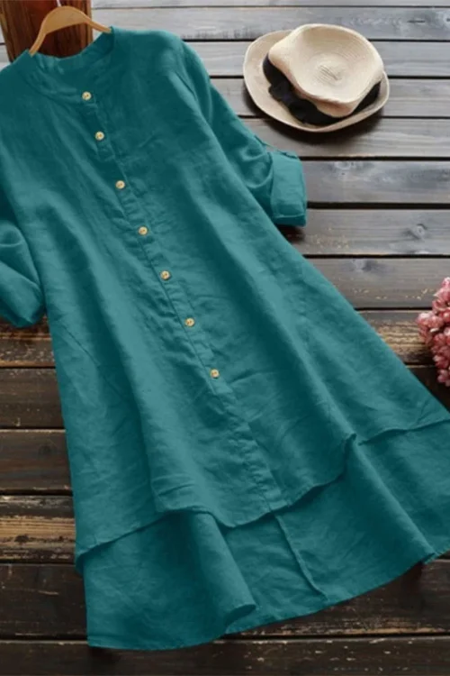 2025 Women Clothing Organic Cotton Long Sleeve V Neck Button Down High Quality Women’s Dress Small MOQ