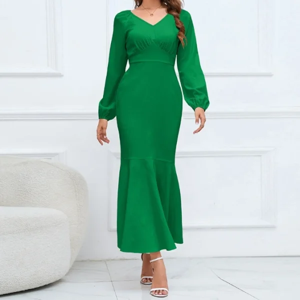 2025 High Quality Y2K Popular Women's Clothing V Neck Long Sleeve Maxi Socialite Women's Dress Small MOQ - Image 3