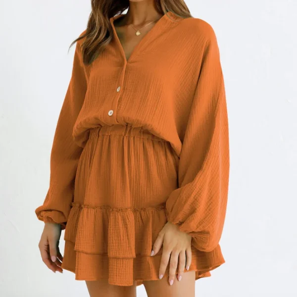 2025 Casual Dresses Shirt Dress Long Sleeve V Neck Mini Dresses High Quality Women's Dress Small MOQ - Image 4