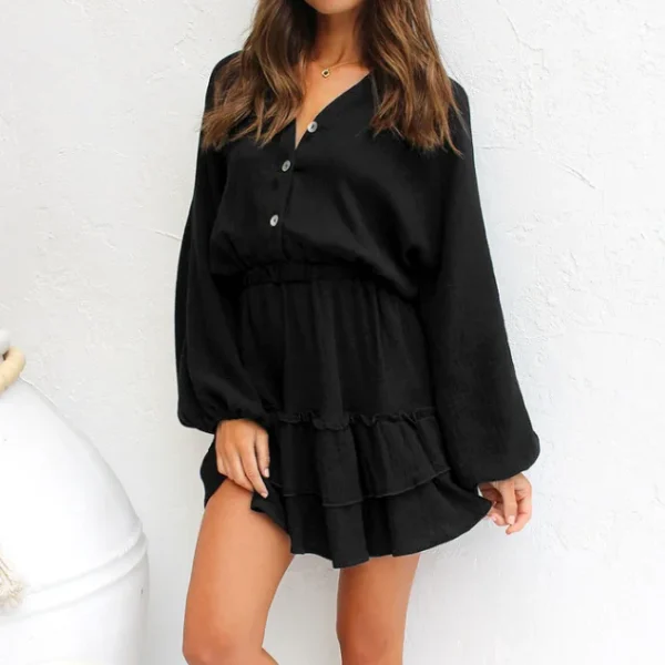 2025 Casual Dresses Shirt Dress Long Sleeve V Neck Mini Dresses High Quality Women's Dress Small MOQ - Image 2