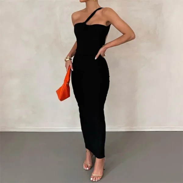 2025 Sexy One Shoulder Crochet Bodycon Dress Chic Knitted Elegant Fashion Party Club Dresses Slim Goth Women Sundress - Image 4