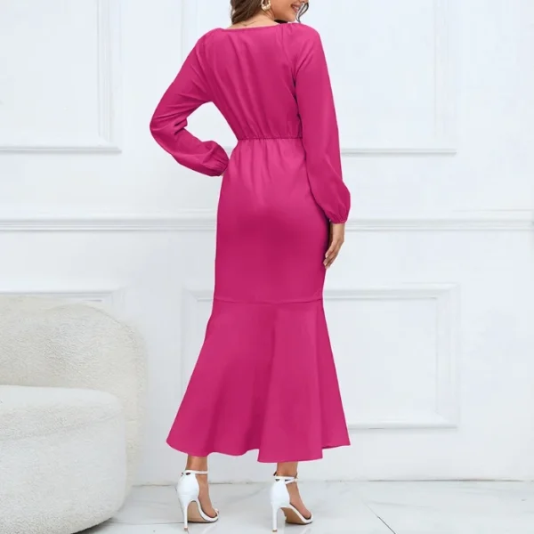 2025 High Quality Y2K Popular Women's Clothing V Neck Long Sleeve Maxi Socialite Women's Dress Small MOQ - Image 2