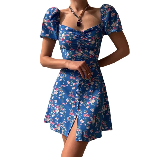 2025 Hot-selling Summer New Fashion Sexy Sky Blue Flower Bodice Dress Strapless Casual Mini Skirt Fashionable Evening Dress