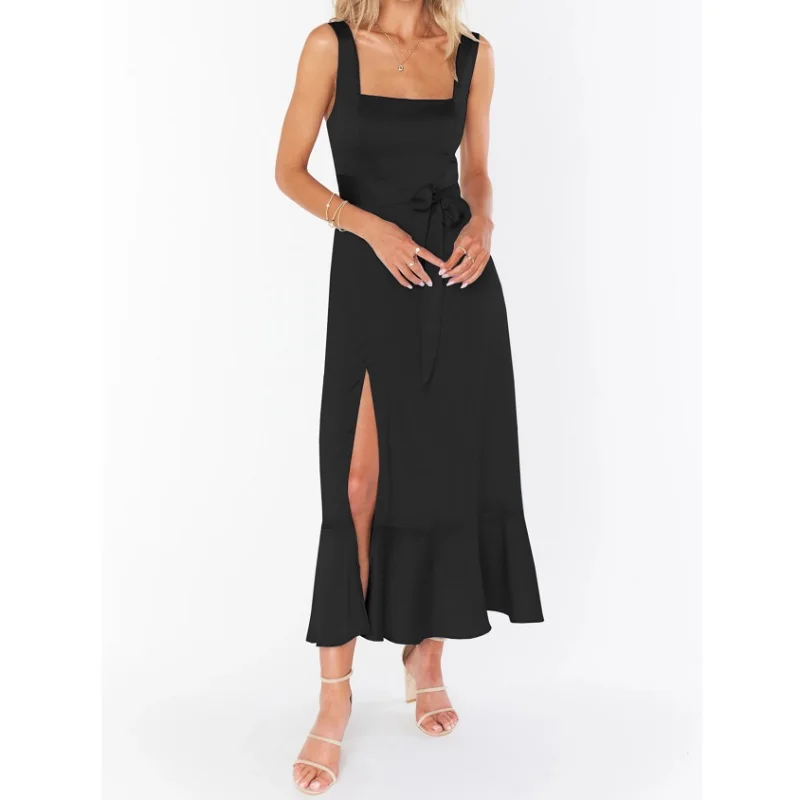 2025 Women Clothing Organic Cotton Drawstring A-Line Maxi Dress High Quality Women’s Dress Small MOQ