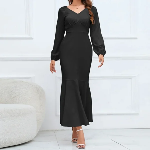 2025 High Quality Y2K Popular Women's Clothing V Neck Long Sleeve Maxi Socialite Women's Dress Small MOQ - Image 6